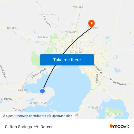 Clifton Springs to Doreen map