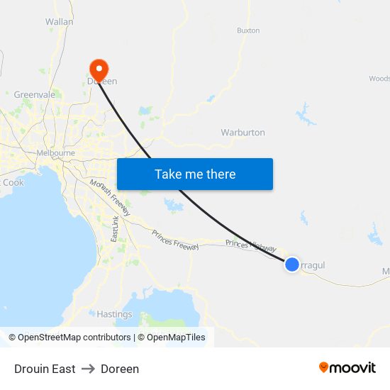 Drouin East to Doreen map