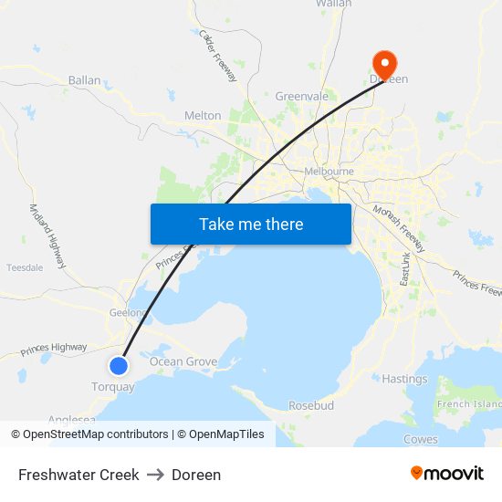 Freshwater Creek to Doreen map