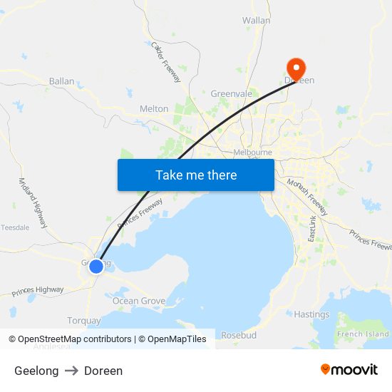 Geelong to Doreen map