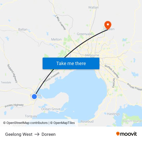 Geelong West to Doreen map