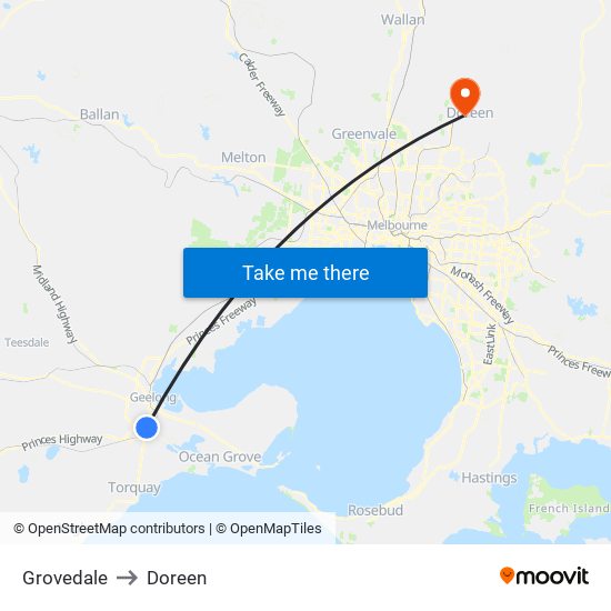 Grovedale to Doreen map