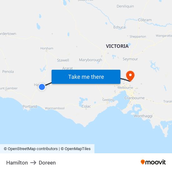 Hamilton to Doreen map