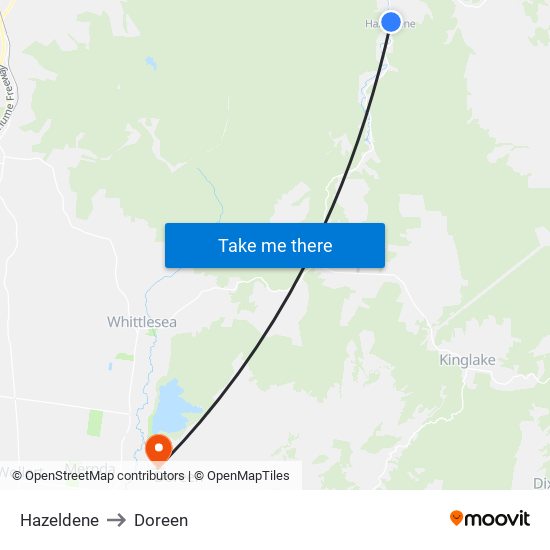 Hazeldene to Doreen map