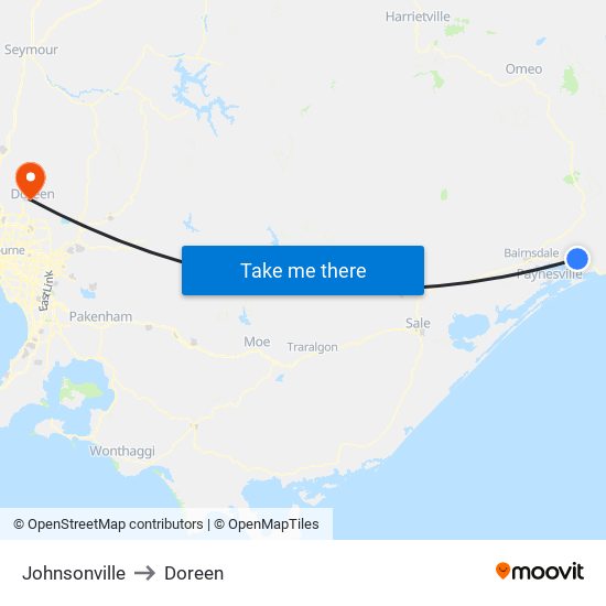 Johnsonville to Doreen map