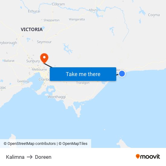 Kalimna to Doreen map