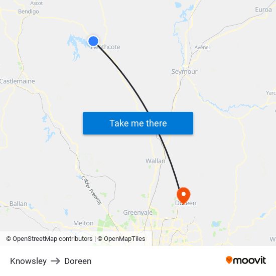 Knowsley to Doreen map