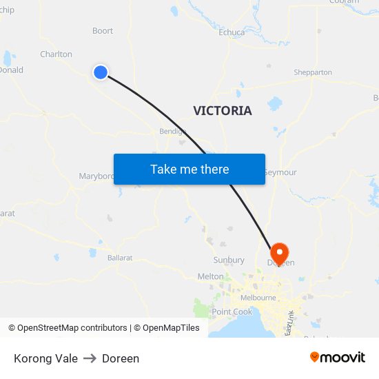 Korong Vale to Doreen map
