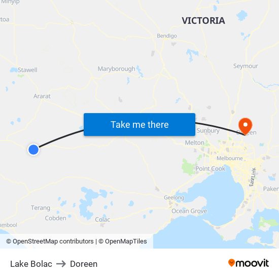 Lake Bolac to Doreen map