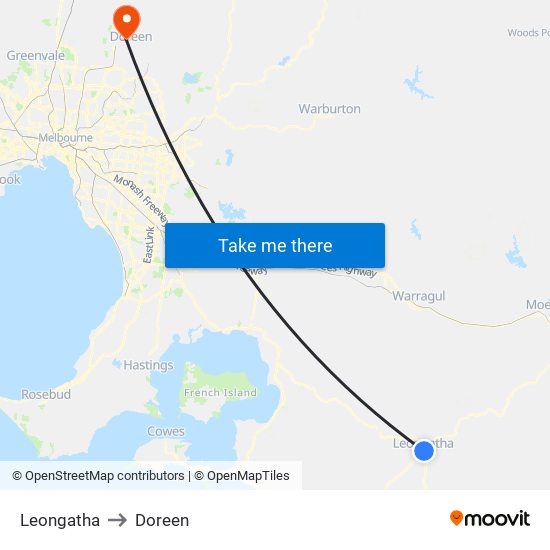 Leongatha to Doreen map