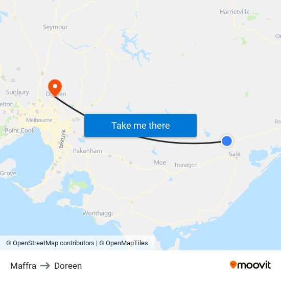 Maffra to Doreen map