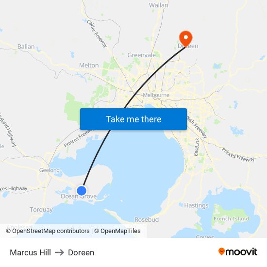 Marcus Hill to Doreen map