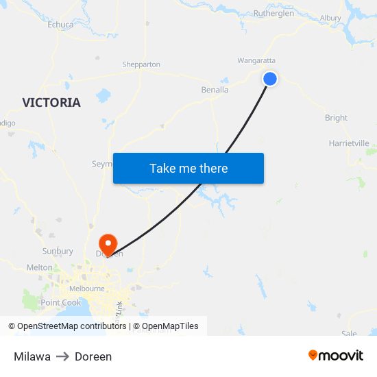 Milawa to Doreen map