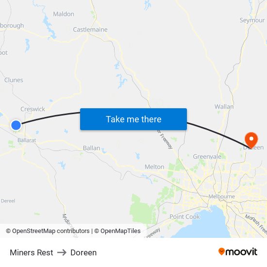 Miners Rest to Doreen map