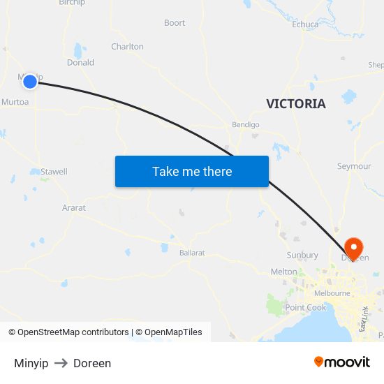 Minyip to Doreen map