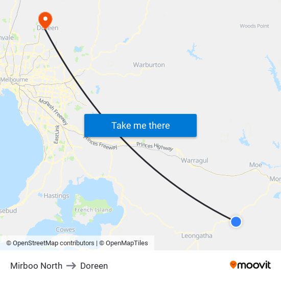 Mirboo North to Doreen map