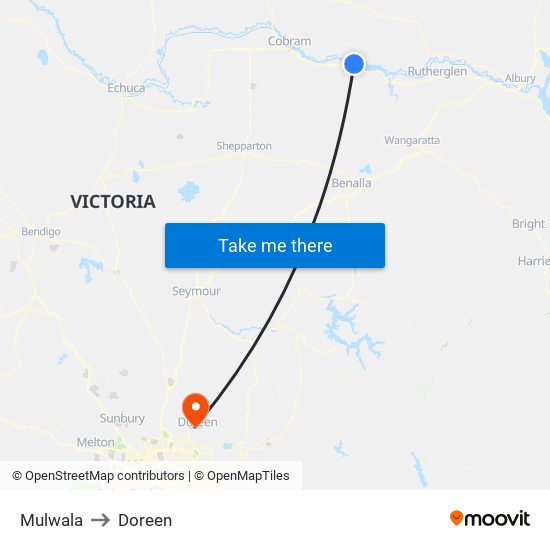 Mulwala to Doreen map