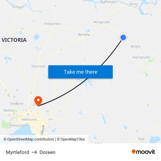 Myrtleford to Doreen map