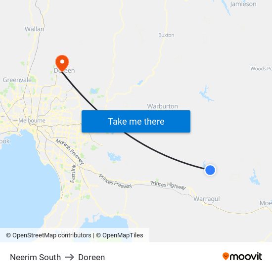 Neerim South to Doreen map