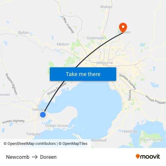 Newcomb to Doreen map