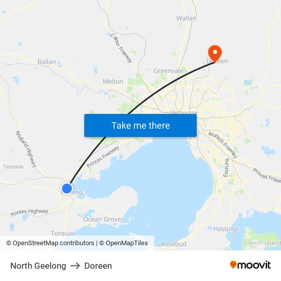 North Geelong to Doreen map