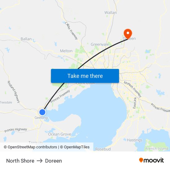 North Shore to Doreen map