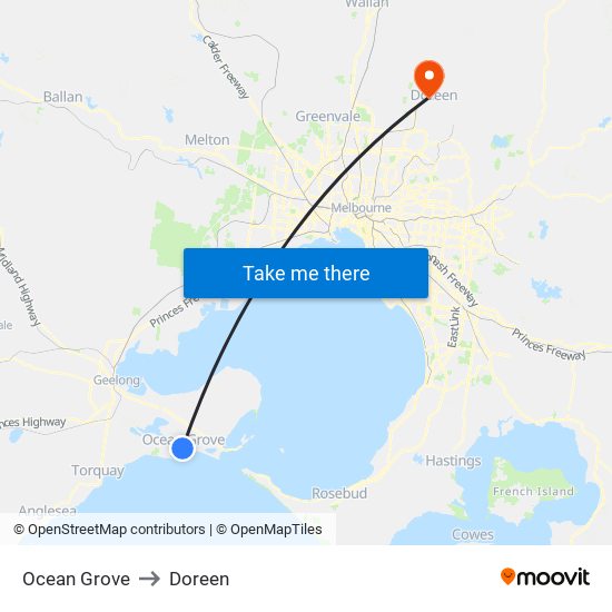 Ocean Grove to Doreen map