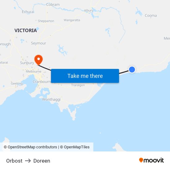 Orbost to Doreen map