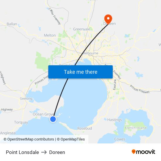 Point Lonsdale to Doreen map
