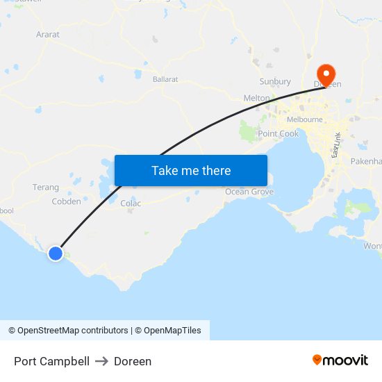 Port Campbell to Doreen map