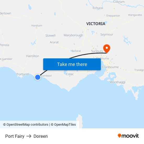 Port Fairy to Doreen map