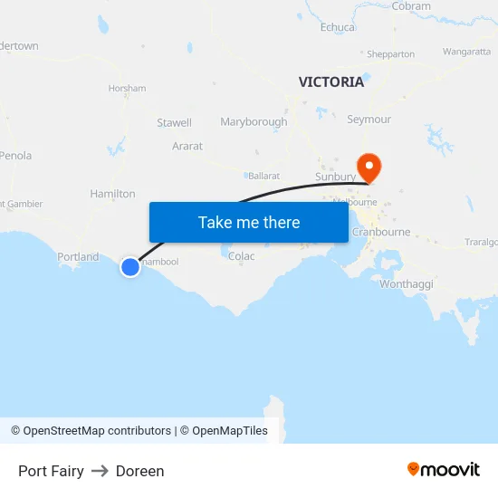 Port Fairy to Doreen map