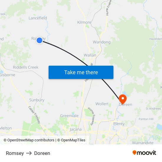 Romsey to Doreen map