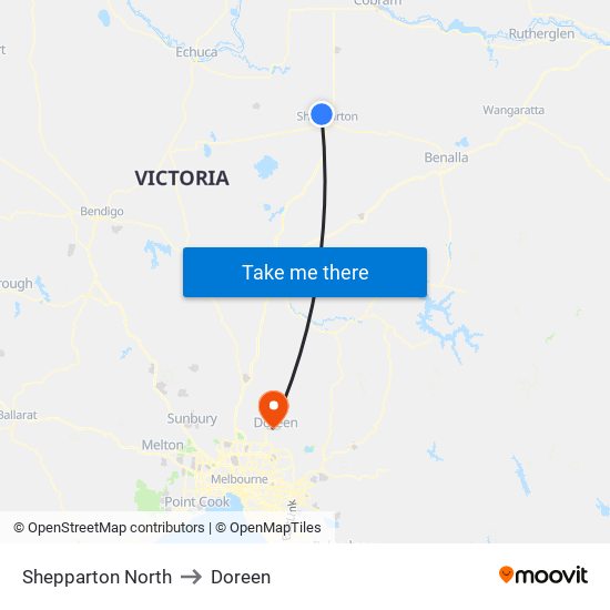 Shepparton North to Doreen map