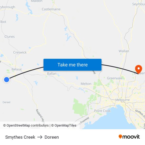 Smythes Creek to Doreen map