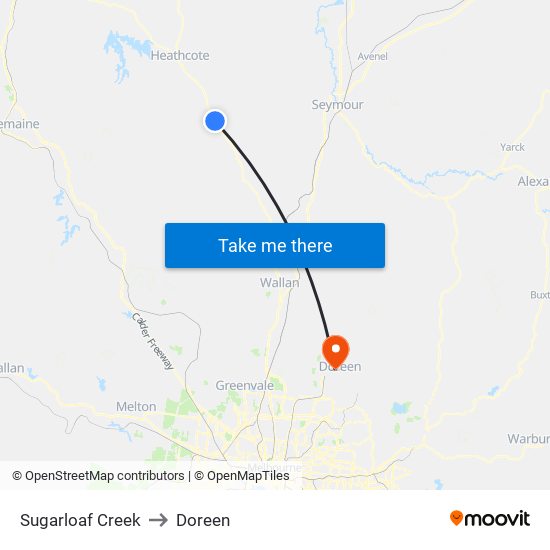 Sugarloaf Creek to Doreen map