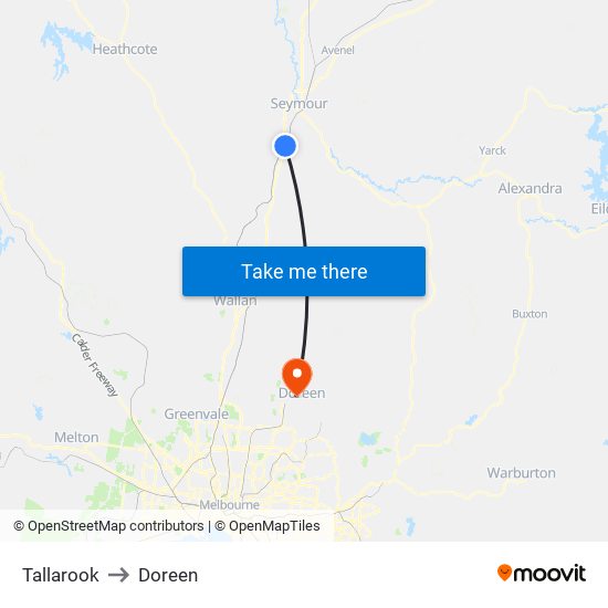 Tallarook to Doreen map