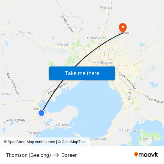 Thomson (Geelong) to Doreen map