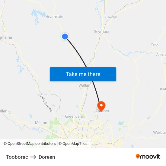 Tooborac to Doreen map