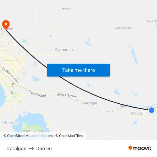 Traralgon to Doreen map