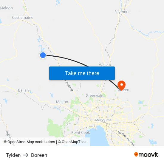 Tylden to Doreen map