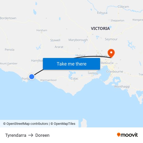 Tyrendarra to Doreen map