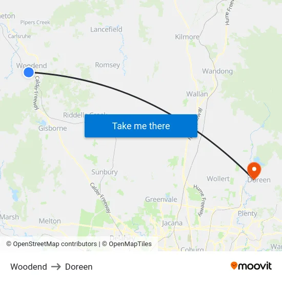 Woodend to Doreen map