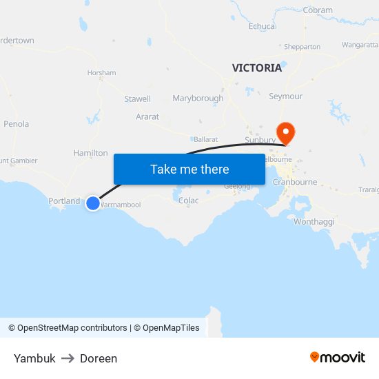 Yambuk to Doreen map