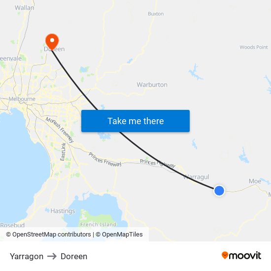 Yarragon to Doreen map