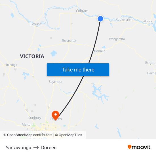 Yarrawonga to Doreen map