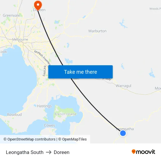 Leongatha South to Doreen map