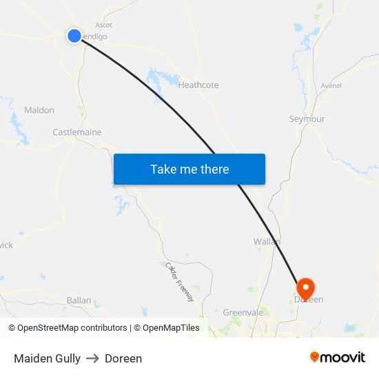 Maiden Gully to Doreen map