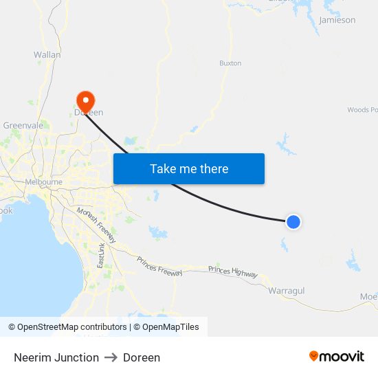 Neerim Junction to Doreen map