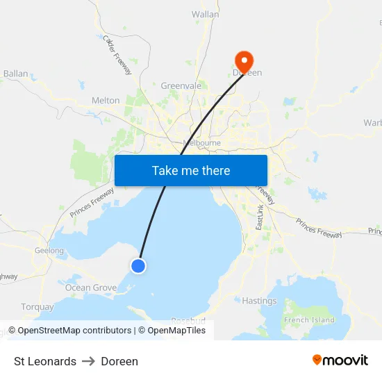 St Leonards to Doreen map